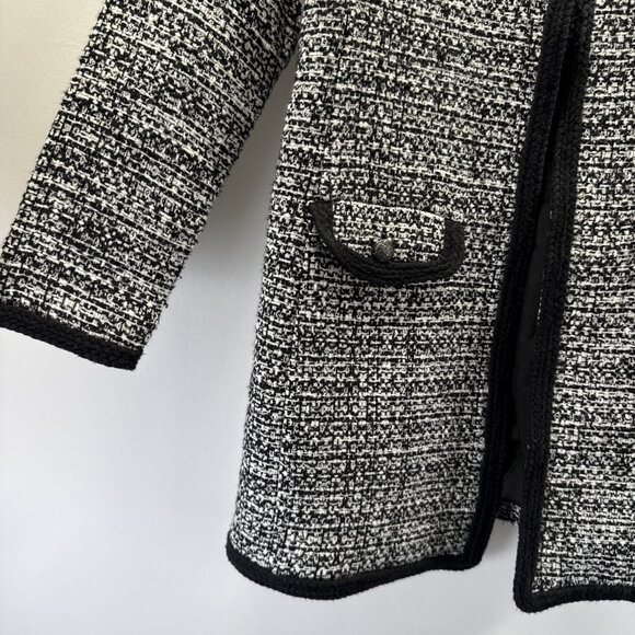 Talbots Women's Blazer Sz Small Petite Coat Open Lined Black White Tweed Pockets - Picture 4 of 12